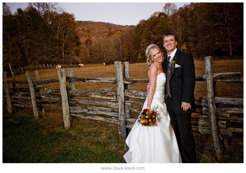 Bride and Groom on a Farm