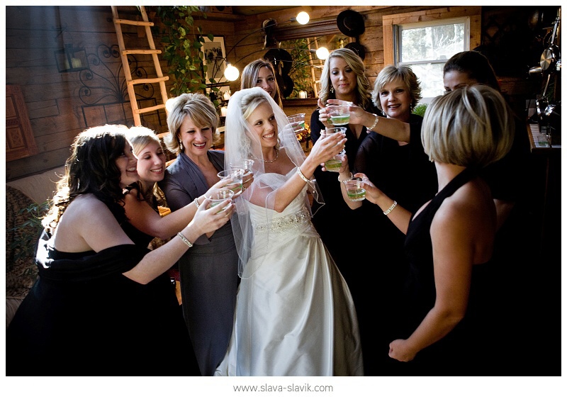 Bride Cheering with Bridesmaids