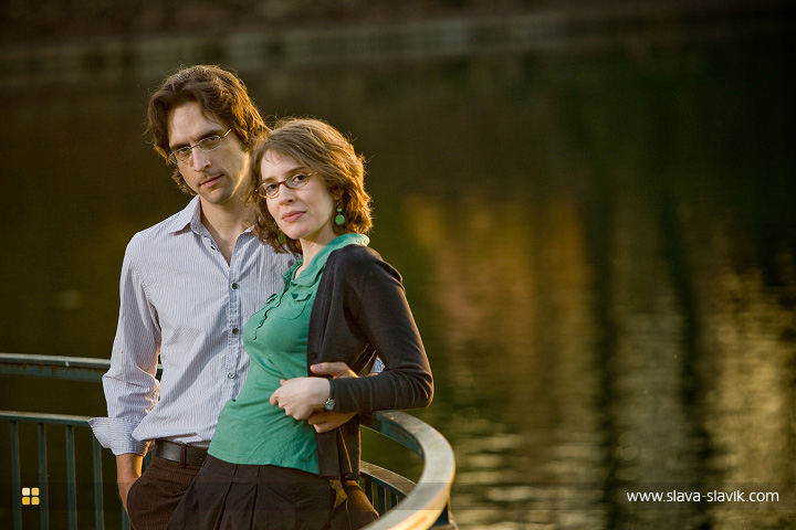 Couple by a Lake at Sunset