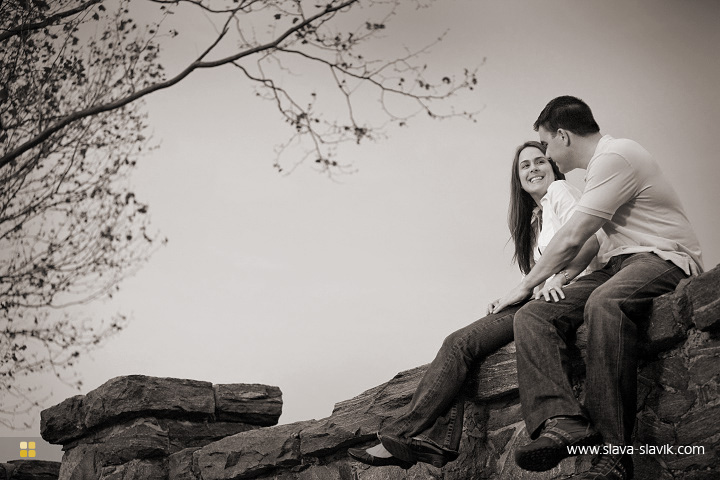 Engagement potrait on the wall