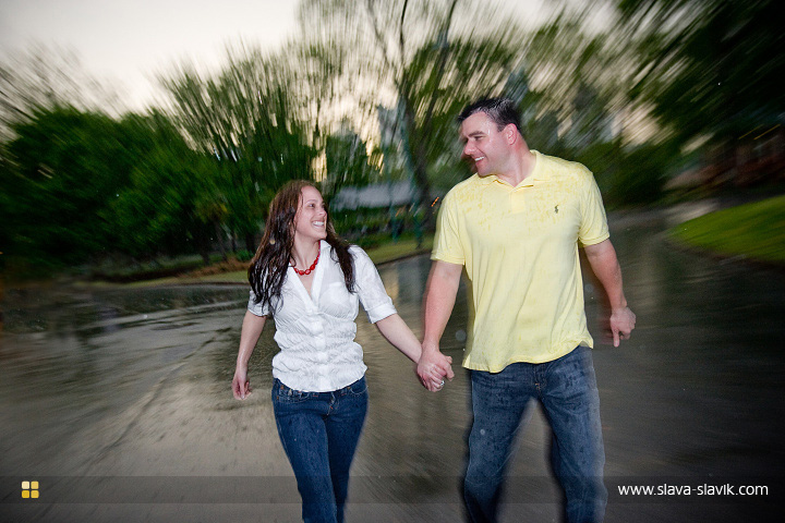 Couple escaping rain