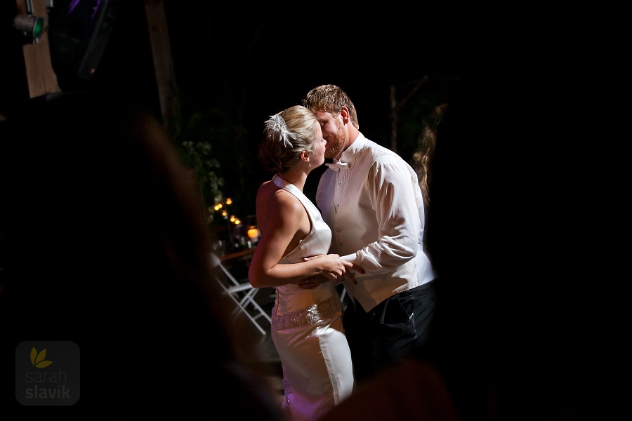 Bride and groom at night