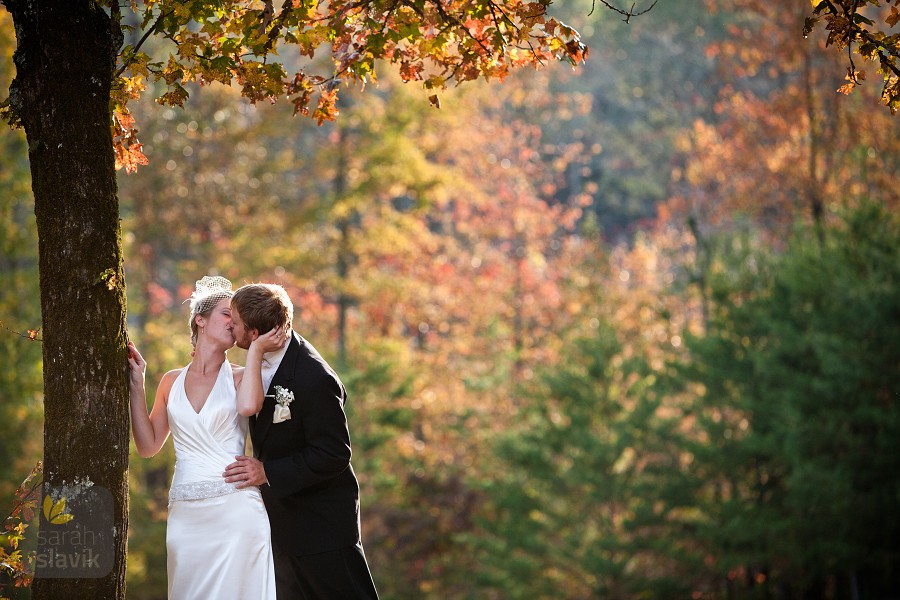 Bride and groom kiss