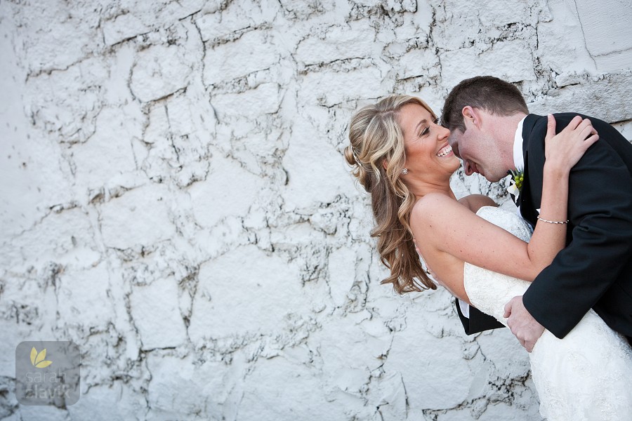 Bride and groom having fun