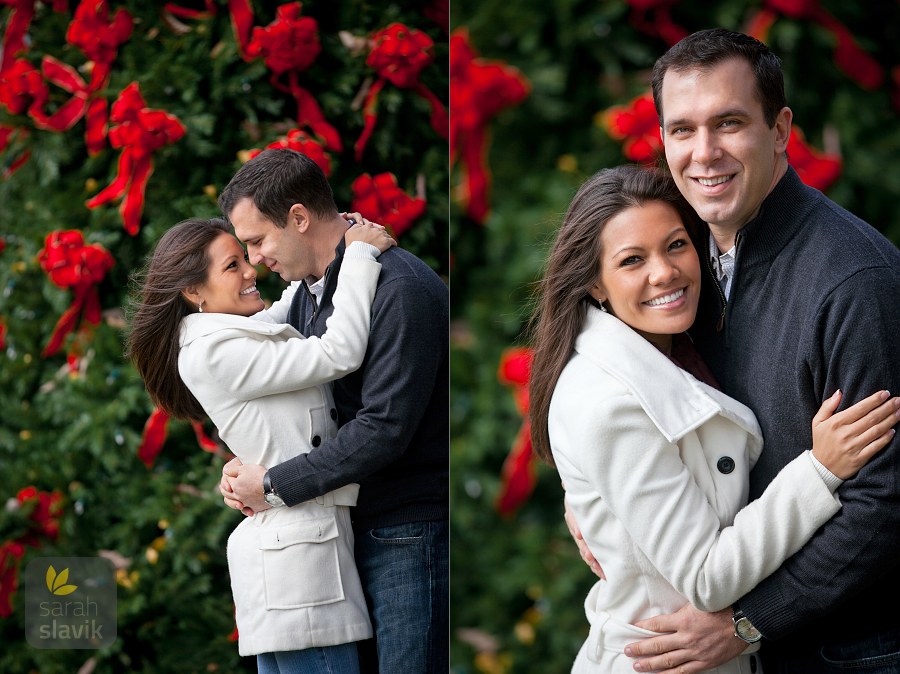 Christmas portrait of an engaged couple