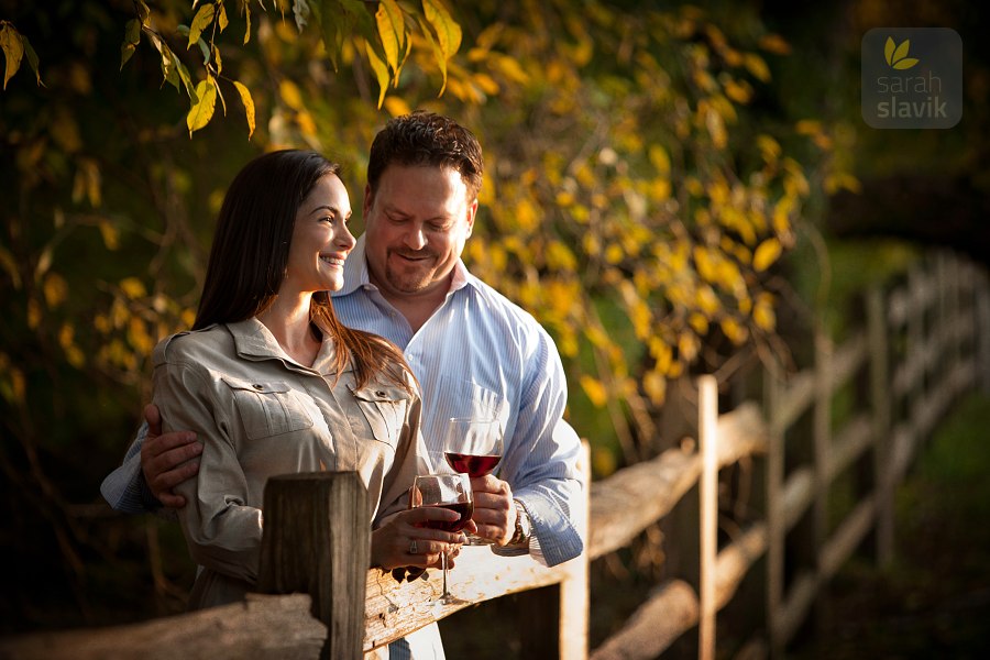 Couple with wine outdoors