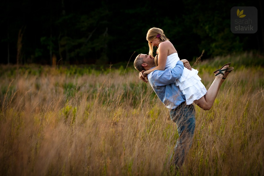 Engaged couple embracing