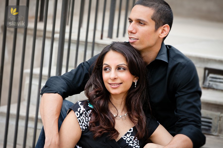 Engaged Couple on Stairs