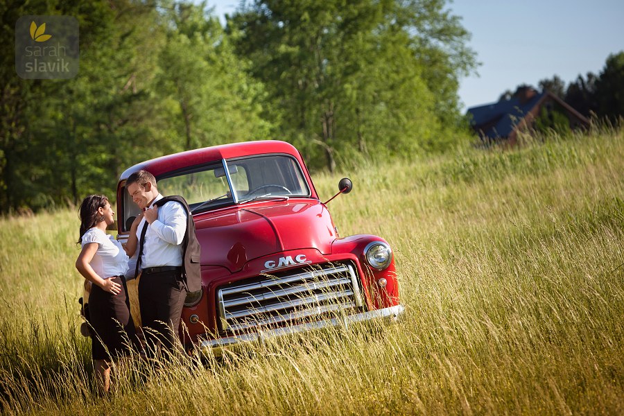 Engaged couple with a vintage truck Engaged couple with a vintage truck