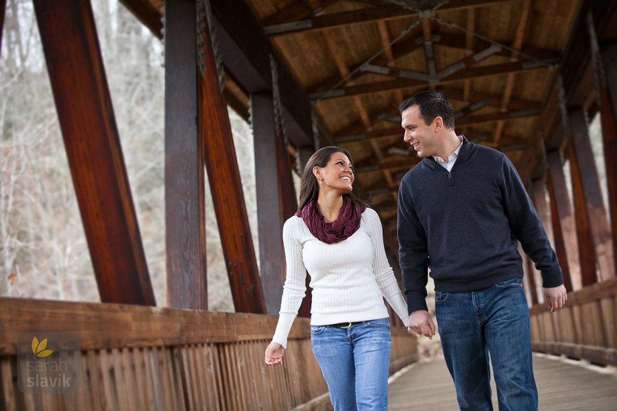 Engagement portrait on a bridge