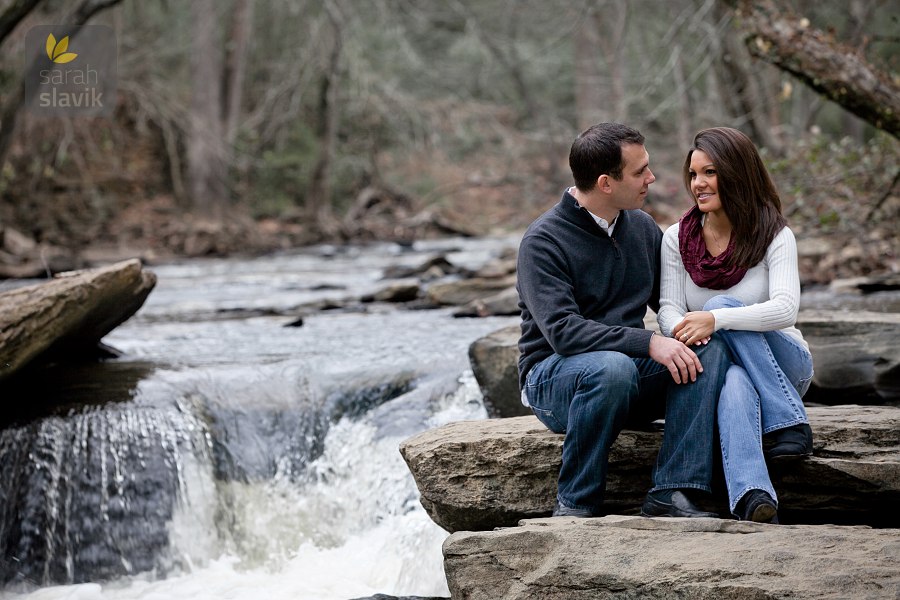 Engagement portrait on a river