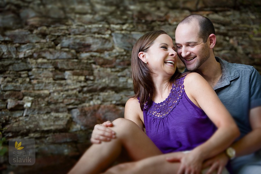 Engagement portrait with stones