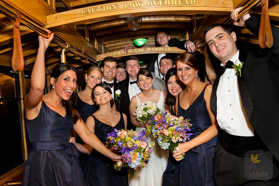 Wedding party in a trolley