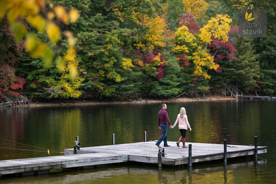 Engagement photo with a lake